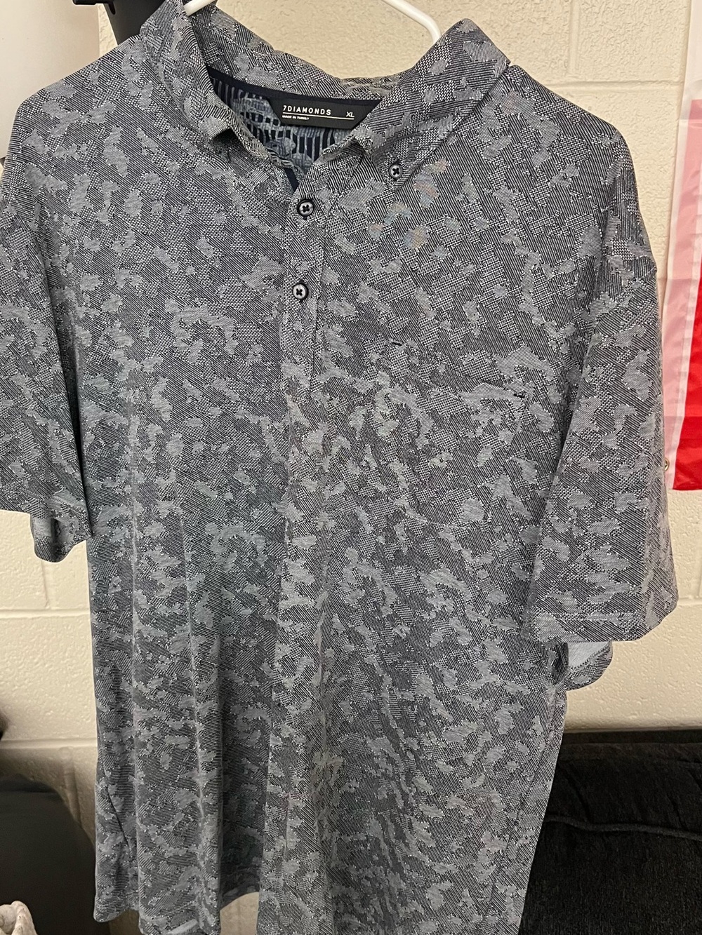 7 Diamonds Men's Heathered Gray Patterned Polo